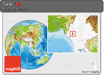 Physical Location Map of Saw, highlighted country