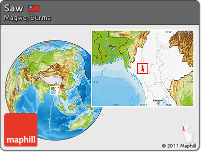 Physical Location Map of Saw, highlighted country