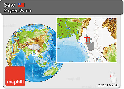 Physical Location Map of Saw, highlighted country, highlighted parent region