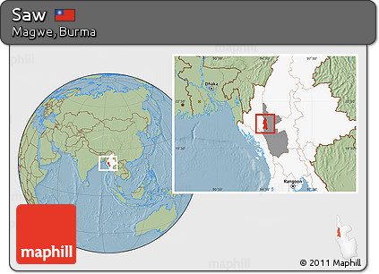 Savanna Style Location Map of Saw, highlighted country, highlighted parent region, hill shading