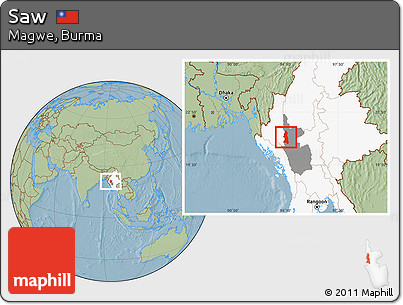 Savanna Style Location Map of Saw, highlighted country, highlighted parent region, hill shading