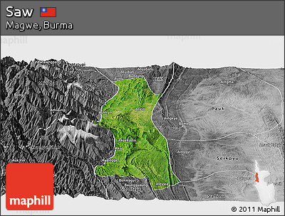Satellite Panoramic Map of Saw, desaturated