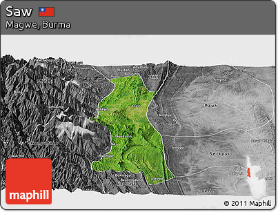 Satellite Panoramic Map of Saw, desaturated