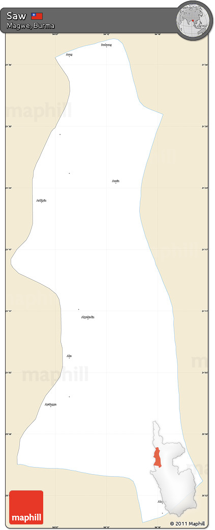 Classic Style Simple Map of Saw, single color outside