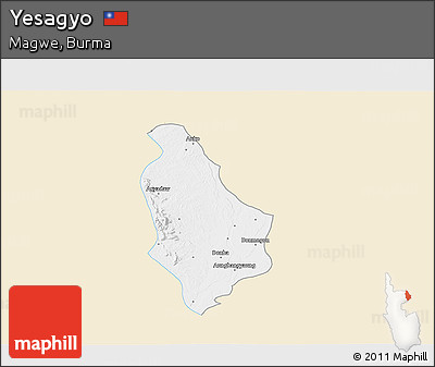 Classic Style 3D Map of Yesagyo, single color outside