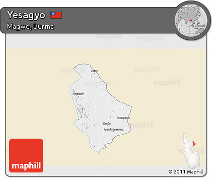 Classic Style 3D Map of Yesagyo, single color outside