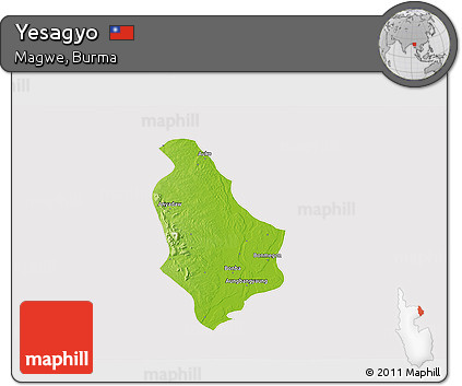 Physical 3D Map of Yesagyo, cropped outside