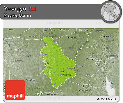 Physical 3D Map of Yesagyo, semi-desaturated