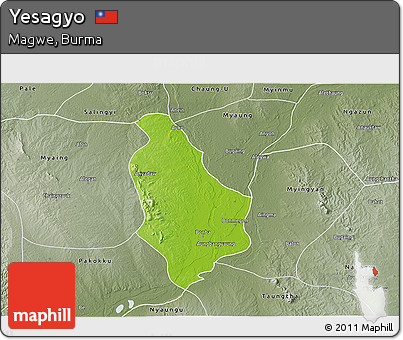Physical 3D Map of Yesagyo, semi-desaturated