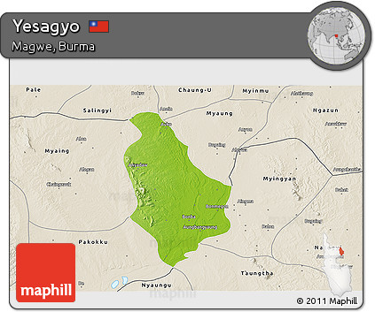 Physical 3D Map of Yesagyo, shaded relief outside