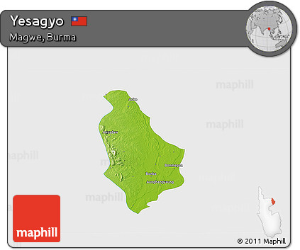 Physical 3D Map of Yesagyo, single color outside