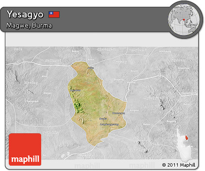 Satellite 3D Map of Yesagyo, lighten, desaturated