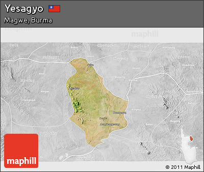 Satellite 3D Map of Yesagyo, lighten, desaturated