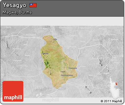 Satellite 3D Map of Yesagyo, lighten, desaturated