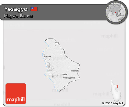 Silver Style 3D Map of Yesagyo, single color outside