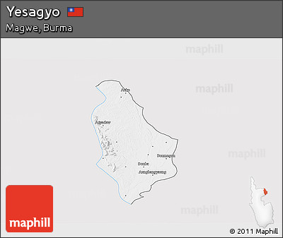 Silver Style 3D Map of Yesagyo, single color outside
