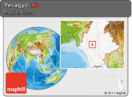 Physical Location Map of Yesagyo, highlighted country