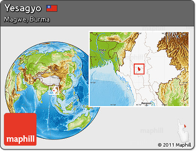 Physical Location Map of Yesagyo, highlighted country