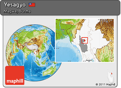 Physical Location Map of Yesagyo, highlighted country, highlighted parent region