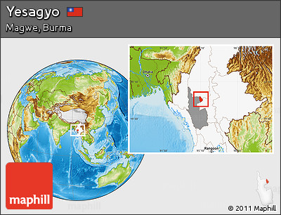 Physical Location Map of Yesagyo, highlighted country, highlighted parent region