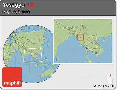 Savanna Style Location Map of Yesagyo, within the entire country