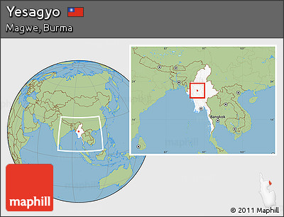 Savanna Style Location Map of Yesagyo, highlighted country, within the entire country
