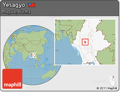 Savanna Style Location Map of Yesagyo, highlighted country