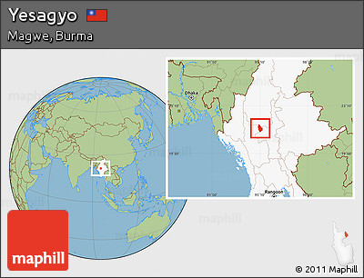 Savanna Style Location Map of Yesagyo, highlighted country
