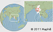 Savanna Style Location Map of Yesagyo, highlighted country, highlighted parent region, within the entire country, hill shading