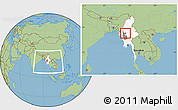 Savanna Style Location Map of Yesagyo, highlighted country, highlighted parent region, within the entire country