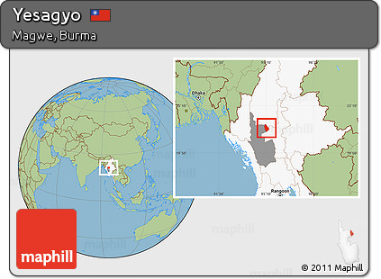 Savanna Style Location Map of Yesagyo, highlighted country, highlighted parent region