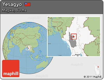 Savanna Style Location Map of Yesagyo, highlighted country, highlighted parent region