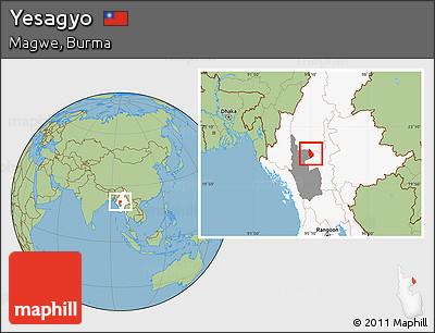 Savanna Style Location Map of Yesagyo, highlighted country, highlighted parent region