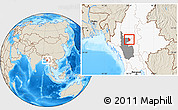 Shaded Relief Location Map of Yesagyo, highlighted country, highlighted parent region