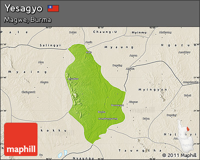 Physical Map of Yesagyo, shaded relief outside