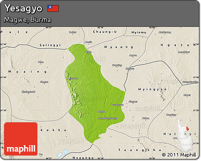 Physical Map of Yesagyo, shaded relief outside