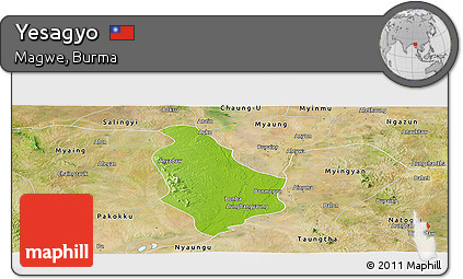 Physical Panoramic Map of Yesagyo, satellite outside