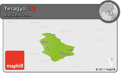 Physical Panoramic Map of Yesagyo, single color outside