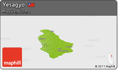 Physical Panoramic Map of Yesagyo, single color outside