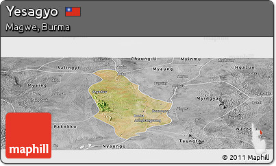 Satellite Panoramic Map of Yesagyo, desaturated