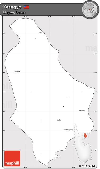 Silver Style Simple Map of Yesagyo, cropped outside