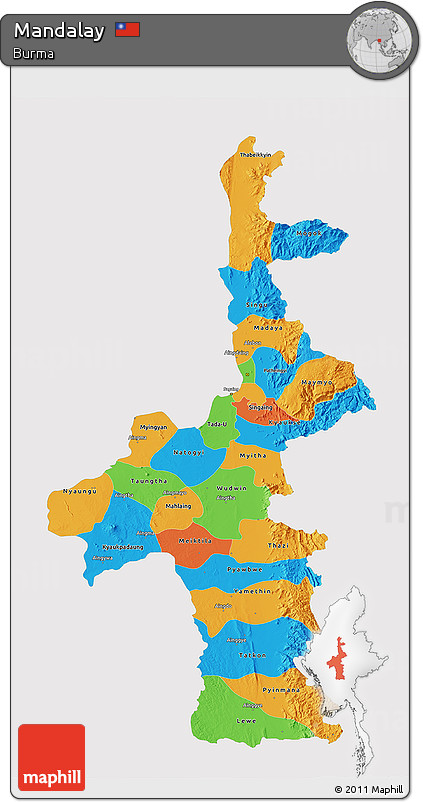 Political 3D Map of Mandalay, single color outside