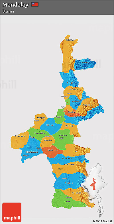 Political 3D Map of Mandalay, single color outside
