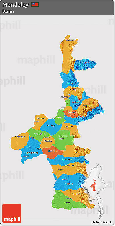 Political 3D Map of Mandalay, single color outside