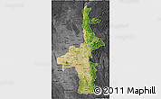 Satellite 3D Map of Mandalay, darken, desaturated