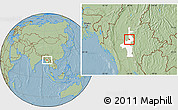 Savanna Style Location Map of Amarapura, highlighted parent region, hill shading