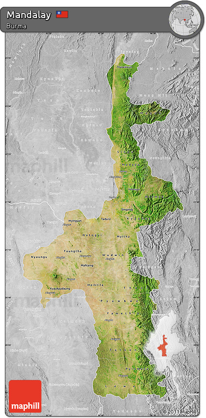 Satellite Map of Mandalay, lighten, desaturated