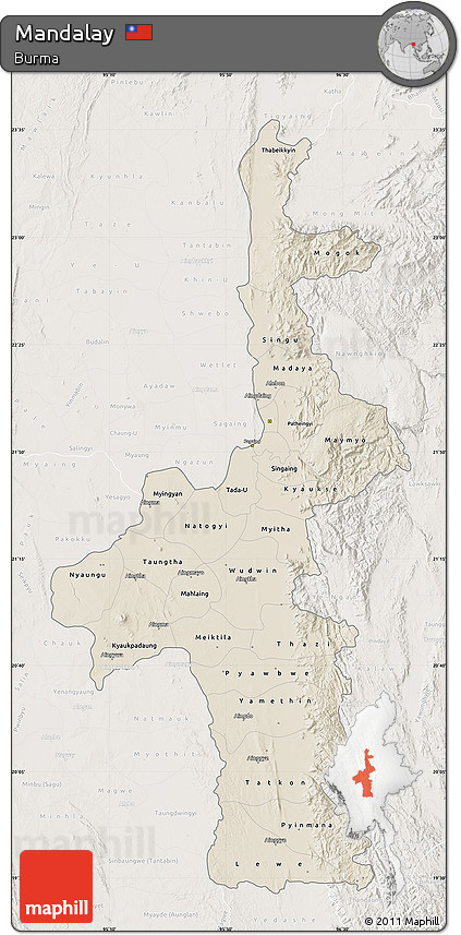 Shaded Relief Map of Mandalay, lighten