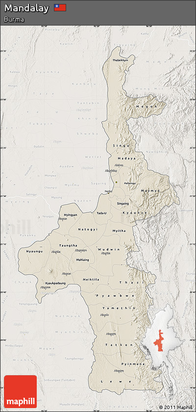 Shaded Relief Map of Mandalay, lighten