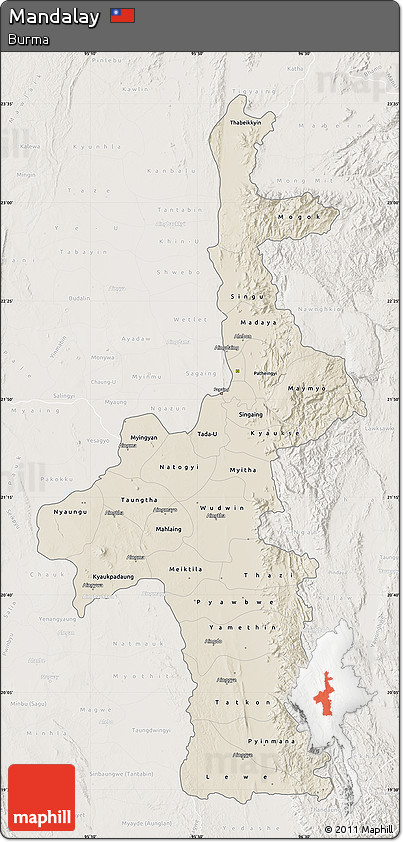 Shaded Relief Map of Mandalay, lighten